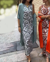 Veronica™ Elegant Two-Piece Set | Flowing Maxi Dress and Lightweight Jacket - Blue