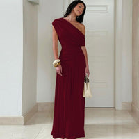 Mano™| Elegant One Shoulder Evening Bodycon Maxi Dress - Claret