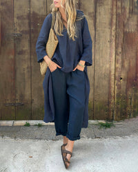 Carolyn™ Chic and Comfortable Set | Coordinated Top and Relaxed-Fit Bottoms - Navy Blue