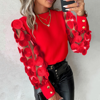 ELISE™ - Glamorous Mesh Sleeve Top - Dotty Red