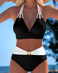 Lily™ | High Waisted Double Strap Swimsuit with Contrast Colour - Black