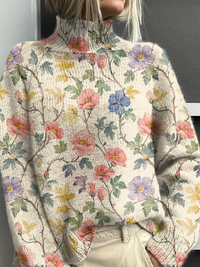 Micheline | Floral knit turtleneck jumper - Multicolour