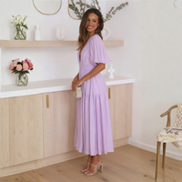 Namu™ | Classy V-Neck Long Sleeve A-Line Maxi Dress - Purple