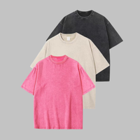 AFINA™ | Women Casual Oversized Wash Crew Neck Unisex Shirt - Black-Beige-Pink