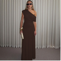Talia™ | Elegant One Shoulder Evening Maxi Dress - Brown