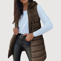 ARWENA – HOODED PUFFER VEST - Brown