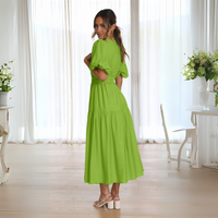 Namu™ | Classy V-Neck Long Sleeve A-Line Maxi Dress - Yellow Green