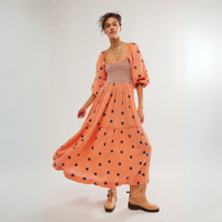 Moira™| Comfy Floral Lantern Sleeve Square Neck Maxi Dress - Orange
