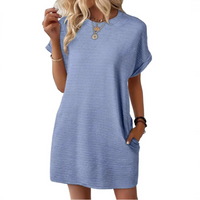 EVASHA™ – Casual Minimalist Round Neck Summer Dress - Light Blue