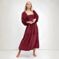 Moira™| Comfy Floral Lantern Sleeve Square Neck Maxi Dress - Maroon