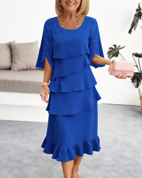 Margaret | Ruffle Midi Dress - Blue