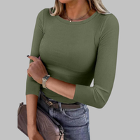 DAVINA™ - Casual Plain Crewneck Slim-Fit Top - Army Green