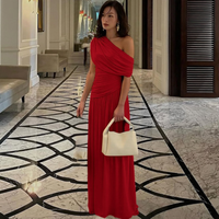 Talia™ | Elegant One Shoulder Evening Maxi Dress - Red
