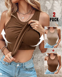 DASHA™ | Comfort Built-In Bra Tank Top (Pack of 2) - Dark Brown + Khaki