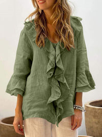 NADINE™ | Women Chic Bell Sleeve Ruffle Top - Green