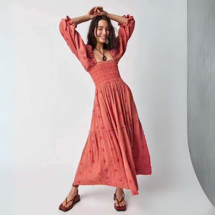 Moira™| Comfy Floral Lantern Sleeve Square Neck Maxi Dress