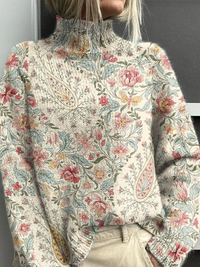 Lise | Vintage paisley flower knit turtleneck - Multicolour