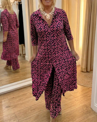 Laura | Button-Front Printed Set - Fuchsia