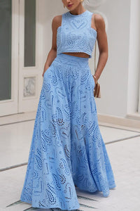 Larissa™ Embroidered Top & High-Waist Maxi Skirt Set | Elegant Two Piece Outfit - Blue