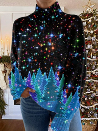 Suzanne | Shiny Christmas print turtleneck sweater - Multicolour