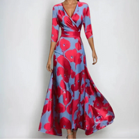 Emily | Elegant Floral Dress - Red/Blue