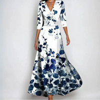 Emily | Elegant Floral Dress - White/Blue