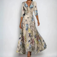 Emily | Elegant Floral Dress - Sand/Beige