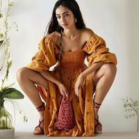 Moira™| Comfy Floral Lantern Sleeve Square Neck Maxi Dress - Turmeric