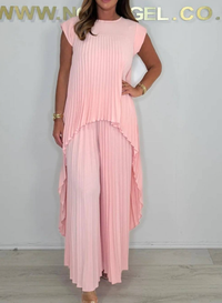 Sherry™ Pleated Midi Top & Wide-Leg Pants Set | Elegant Two-Piece Set - Pink