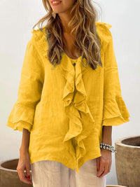 NADINE™ | Women Chic Bell Sleeve Ruffle Top - Yellow