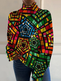 Pauline | Retro colourful geometric print turtleneck sweater - Multicolour