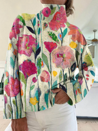 Darlene | Vintage floral art print turtleneck sweater - Multicolour