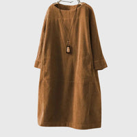 Grace | Relaxed Corduroy Midi Dress - Brown