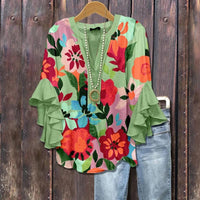 BELINA™ – Classy Vintage Retro Floral Ruffle Top - XS