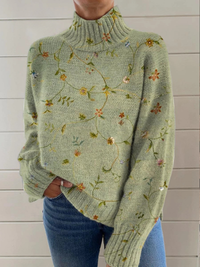 Irene | Floral pattern long-sleeve sweater - Green