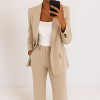 Melynda™ Stylish Two-Part Suit Set | Coordinated Top and Trousers - Beige
