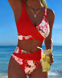 Jolina™ | Floral Contrast Split Bikini - Red