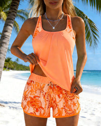 Barbara™ | Elegant Ocean Print Split Tankini - Orange
