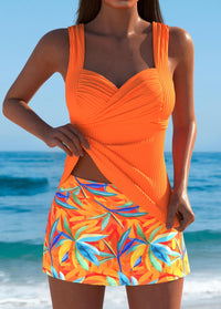 Abigail™ | Stylish Tankini with Tropical Skirt - Orange