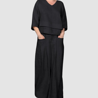 Vina™ Relaxed 2-Piece Set | Asymmetrical Top and Wide-Leg Pants - Black