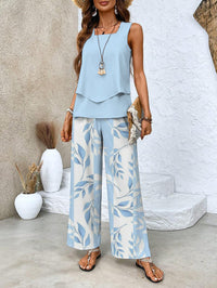 Juliette™ Elegant Two-Piece Set | Flowing Blouse and Wide-Leg Trousers - Blue