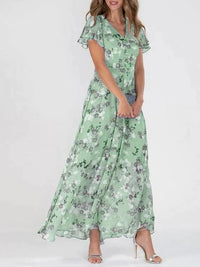 Brenda™ | Flowing Women Floral Maxi Dress - Green