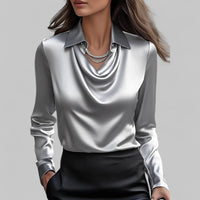 Patricia | Draped Neck Blouse - Grey