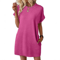 EVASHA™ – Casual Minimalist Round Neck Summer Dress - Rose Red