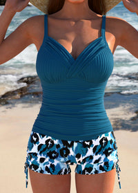 Gabby™ | Ribbed Tankini with Print Shorts - Peacock Blue