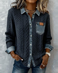 Jane | Soft Denim Patchwork Shirt - Dark Blue