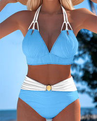 Lily™ | High Waisted Double Strap Swimsuit with Contrast Colour - Blue