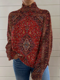 Marlene | Vintage art print knit turtleneck sweater - Multicolour