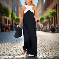 Iyana™ | Elegant Cross Neck Summer Maxi Dress - Black and White