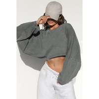 SKYE™ | Women Casual Cropped Pullover Sweatshirt - Light Grey